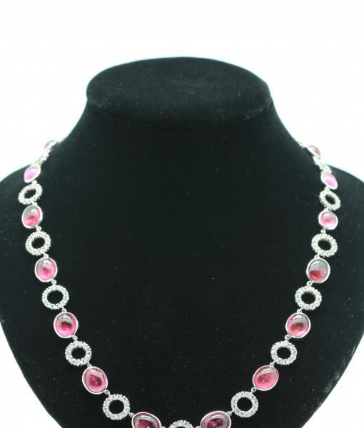 Pink Tourmaline Necklace with White Sapphire